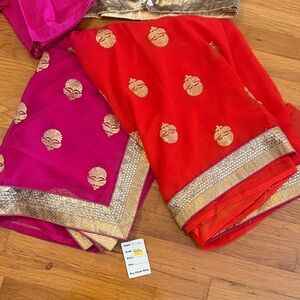 Magenta and Orange Saree with Gold Accents-Large Saree Top